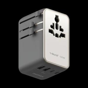 Momax 1-WORLD² 100W двойной AC четыре USB GaN универсальный переходной адаптер - титан