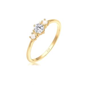 Кольцо Swarovski® с кристаллом и жемчугом – серебро с позолотой