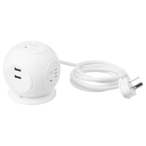 HAGSTA розетка на 3 гнезда с 2 портами USB