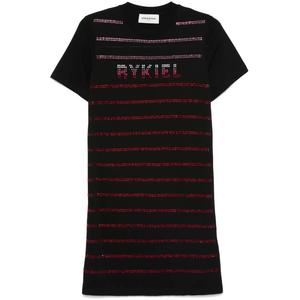 Платье мини с короткими рукавами и стразами