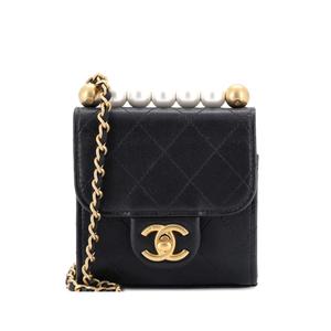 Клатч Chic Pearls Flap с цепочкой из стеганой козьей кожи, мини-сумка через плечо
