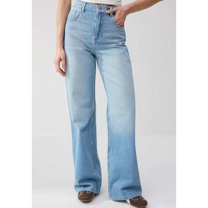 Trendyolmilla Wardrope Essentials синие джинсы с драпировкой, высокая талия, 1% хлопок, широкие, Twoss26Je123