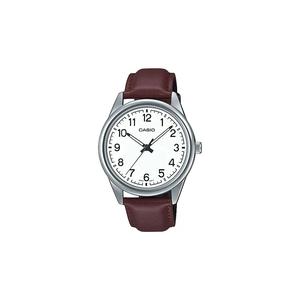 Мужские аналоговые часы MTP-V005L-7B4 с коричневым кожаным ремешком