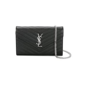 Кошелек-цепочка Cassandre Matelassé In Grain De Poudre Embossed Leather Chain Wallet в черном/серебристом цвете