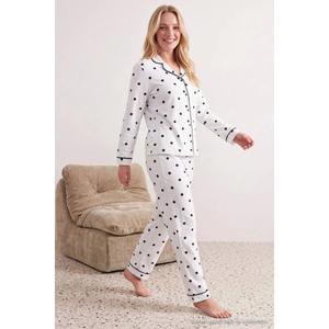 Пижама Ecru Cotton Soft Tuşe Lycra Polka Dot Patterned Ribbed Knitted