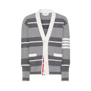 Кардиганы Thom Browne Classic Stripe Seed Stitch Neck Cardigan 'Medium Grey'