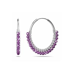 Серьги-кольца из цельного серебра 925 пробы с фиолетовым аметистом