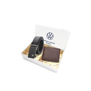 Подарочный набор - Кошелек из натуральной кожи с RFID-защитой + Автоматический ремень 40 мм - Черный / Коричневый