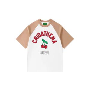 Crisathena Футболка с вишней в белом/верблюжьем цвете