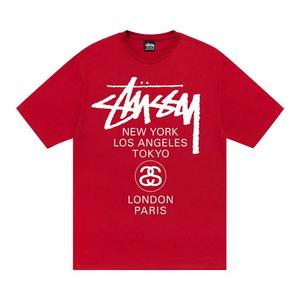Футболки Stussy World Tour Tee 'Тёмно-красный'