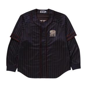 Рубашки на пуговицах BAPE Stripe Layered Sleeves Long-Sleeve Baseball Shirt 'Navy'