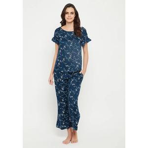 Clovia Pretty Florals Топ и пижамный набор бирюзового цвета - с добавлением хлопка