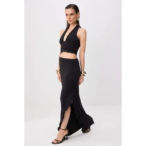Черное вязаное макси-платье с халтером, прямого покроя, для вечера и выпускного, Tprss26Ae00179