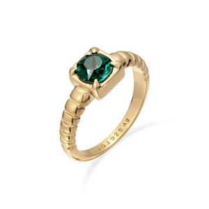 Кольцо солитер с кристаллами Swarovski® изумрудного цвета – серебро с позолотой