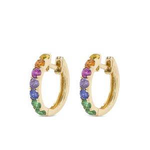 Серьги-кольца из желтого золота 14K с радужными сапфирами