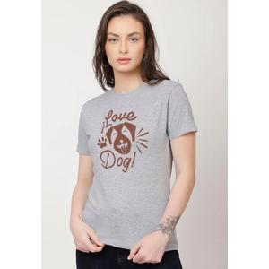 Свободная футболка с короткими рукавами Love Dog, стильная, серая, хлопковая, с графическим принтом