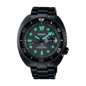 Механические часы Seiko Prospex The Black Series «Night Vision» Turtle Diver's 200M, чёрный стальной браслет SRPK43K1