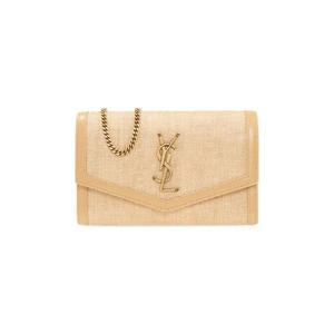 Сумка через плечо Saint Laurent Uptown Raffia Wallet On Chain 'Натуральный бежевый'