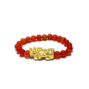 [СПЕЦИАЛЬНОЕ] LITZ 999 (24K) Золотой мини-Пиксиу с кольцом из красного агата