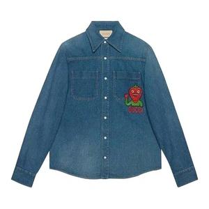 Верхняя одежда Gucci джинсовая куртка с заплаткой в виде клубники «Синий»