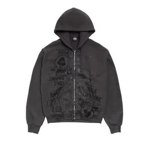 Толстовки на молнии Stussy Skulls Zip Hoodie Pigment Dyed 'Faded Black'