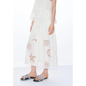 Юбка Sun Starfish Embroidery из хлопка, миди, с вырезами, свободная, средняя