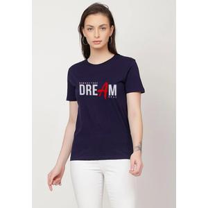 Футболка с принтом Dream Print, свободная, короткий рукав, стильная, темно-синяя, хлопковая, повседневная, с графическим принтом