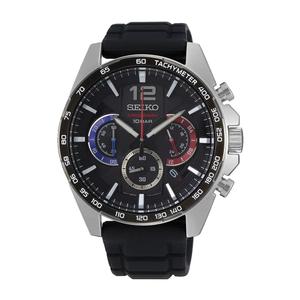 Seiko Conceptual Regular Chronograph, чёрный циферблат, чёрный силиконовый ремешок, кварцевые часы SSB347P1