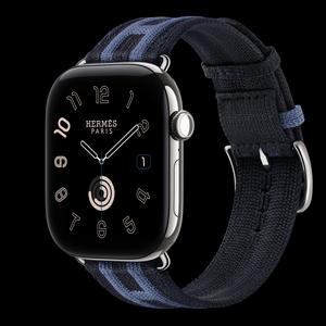Apple Watch Hermès Series 12 46 мм, GPS + Cellular, титан, Silver, ремешок Bleu Nuit/Bleu Brighton Rocabar Club
