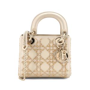 Сумка-сэтчел Lady Dior Chain Bag Crystal Embellished Cannage Quilt Leather Mini