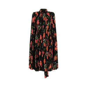 Платья миди Balenciaga Pleated Floral Midi Dress 'Черный/Красный'