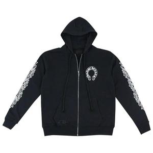 Толстовки на молнии Chrome Hearts Horseshoe Floral Cross-Sleeve Zip Up Hoodie 'Black/White'