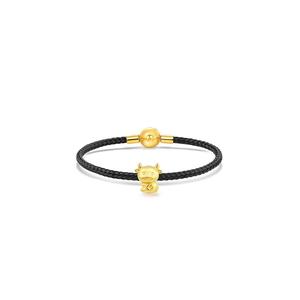 THE Mix Collection 999.9/24K Чистое золото 12 знаков зодиака Шарм Браслет с черным стальным тросом и застежкой Набор L1-B650B
