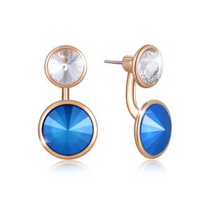 Драгоценные двойные серьги-капли с кристаллами SWAROVSKI® — розовое золото/лазурно-голубой