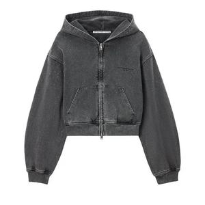 Молнии Alexander Wang Allover Hotfix Zip-Up Hoodie 'Washed Asphalt'