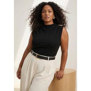 Черная блуза plus size из эластичного трикотажа с аксессуарами и драпировкой Tbbss26Af00074