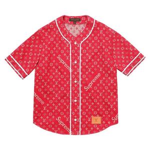 Джерси Louis Vuitton x Supreme Жаккардовая джинсовая бейсбольная джерси 'Красный'