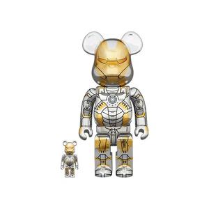 Фигурки BE@RBRICK x Sorayama x Marvel Iron Man 100% & 400% Set 'Silver/Gold'