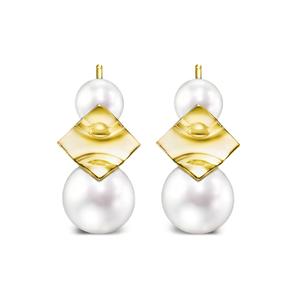 Серьги M/G Tasaki Square Leaf из желтого золота с жемчугом