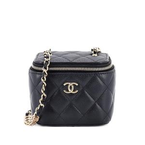 Мини-клатч Tiny CC Link Vanity Case with Chain Quilted Caviar
