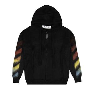 Молнии Off-White Diag Brushed Mohair Zip Hoodie 'Black/Rainbow'
