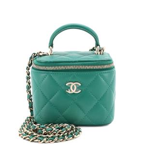 Мини-сумка через плечо Classic Top Handle Vanity Case with Chain Quilted Lambskin Mini