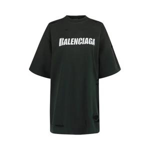 Футболки с коротким рукавом Balenciaga Caps Destroyed Boxy Fit T-Shirt 'Темно-зеленый/Белый'