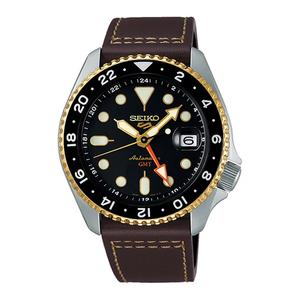 5 Sports SKX Series SSK036K1 Мужские GMT автоматические аналоговые часы с коричневым кожаным ремешком