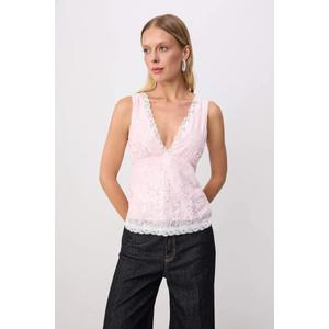 Блузка для вечеринки с пайетками и кружевом Ecru Tprss26Bz00099