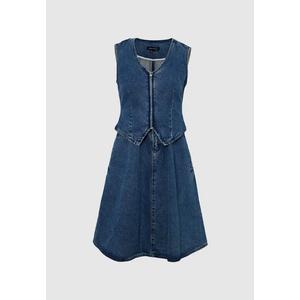 Синее джинсовое платье с застежкой-молнией спереди - без рукавов, А-силуэт, повседневное миди