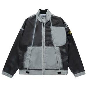 Кожаные куртки Stone Island Hand Sprayed Mussola Куртка-байкер 'Голубой'
