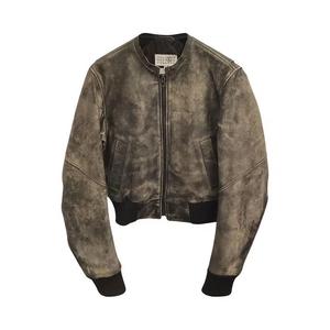 Бомберы MM6 Maison Margiela Потертая кожаная куртка-бомбер 'Коричневый'