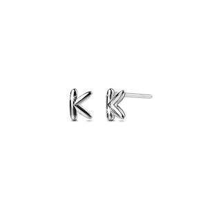 Серьги-гвоздики из стерлингового серебра 925 с инициалом - K