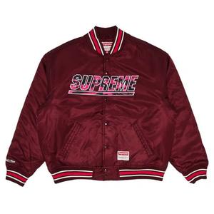 Варсити куртки Supreme x Mitchell & Ness Camo Logo Varsity Jacket «Бургунди»